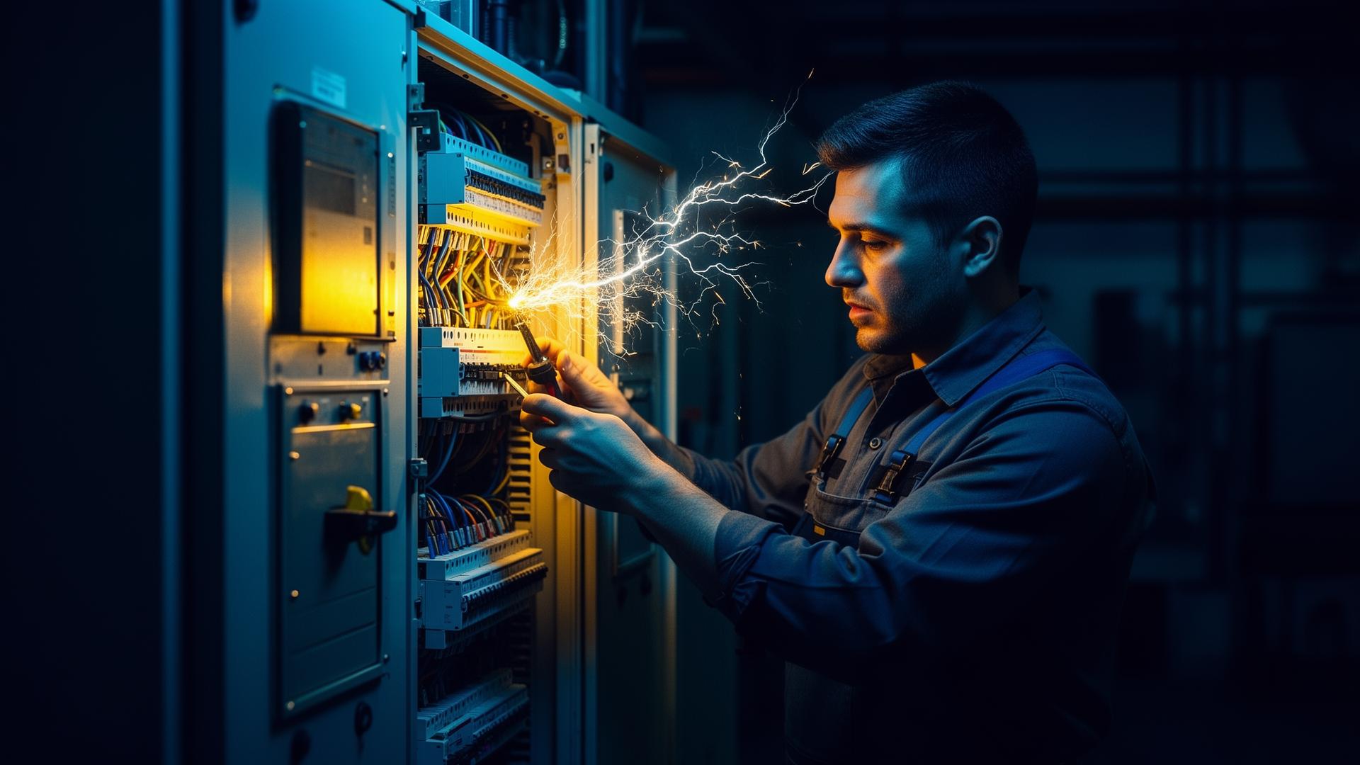 CK Electric professional electrician working on commercial electrical panel